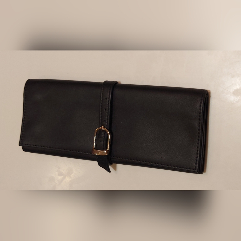 Jewelry Travel Roll Pouch - Black Leather with Suede Lining